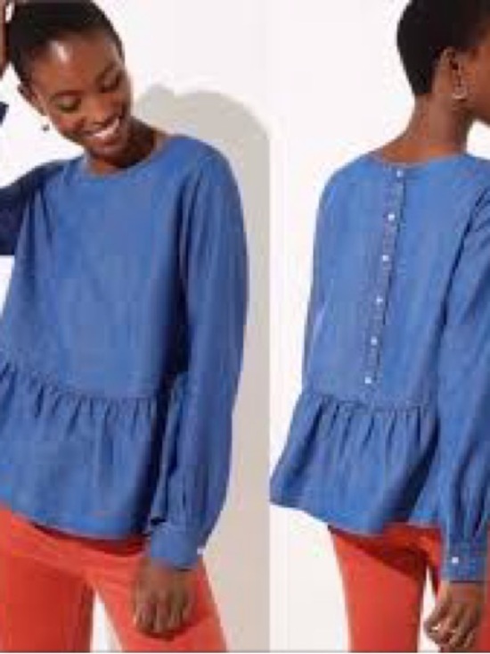 LOFT Tops - LOFT Blue Denim Peplum Top medium